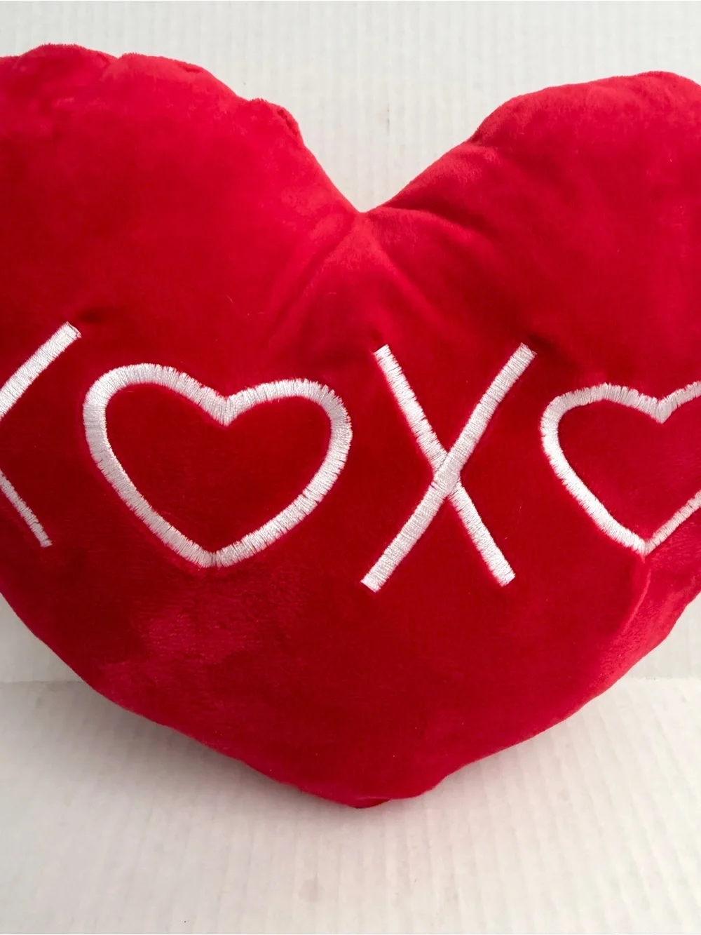 Red Heart Pillow with White XOXO Embroidery